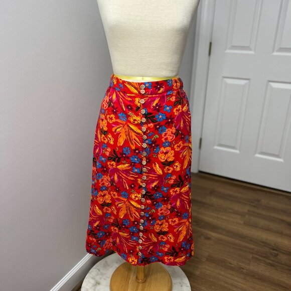 Maison d’ Amelie Floral Red Button Down Midi Skirt Sz XS - Picture 10 of 11
